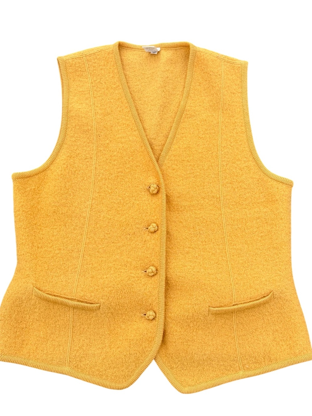 VINTAGE Lands’ End Wool Vest Women’s Petite 14 Mustard Yellow Button Front